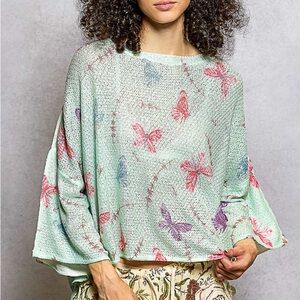 POL Mint Green Butterfly Print Blouse
